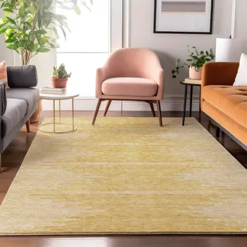 5' X 8' Gold And Ivory Abstract Washable Area Rug With UV Protection
