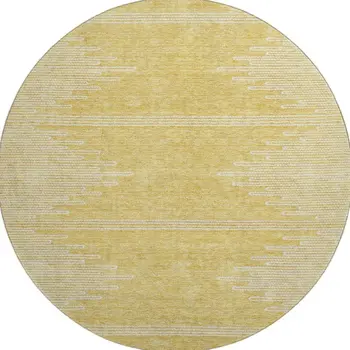 8' Gold And Ivory Abstract Washable Round Rug With UV Protection
