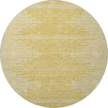 8' Gold And Ivory Abstract Washable Round Rug With UV Protection