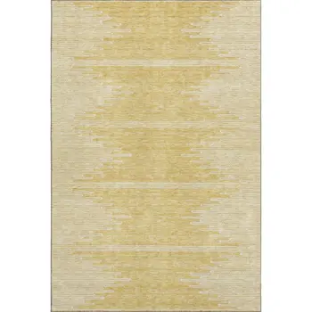 8' X 10' Gold And Ivory Abstract Washable Area Rug With UV Protection