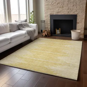 8' X 10' Gold And Ivory Abstract Washable Area Rug With UV Protection