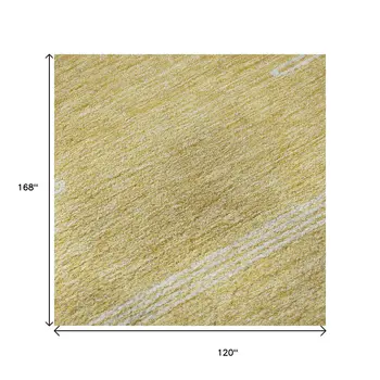 10' X 14' Gold And Ivory Abstract Washable Area Rug With UV Protection