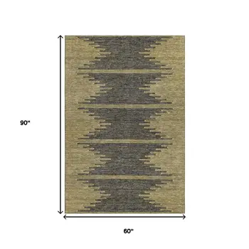 5' X 8' Graphite And Gold Abstract Washable Area Rug With UV Protection