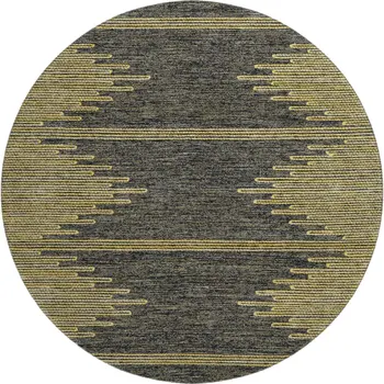 8' Graphite And Gold Abstract Washable Round Rug With UV Protection