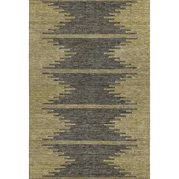 10' X 14' Graphite And Gold Abstract Washable Area Rug With UV Protection