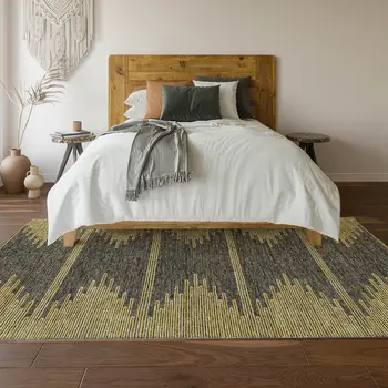 10' X 14' Graphite And Gold Abstract Washable Area Rug With UV Protection