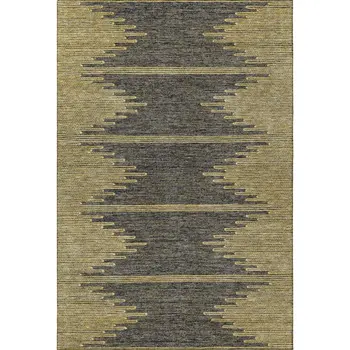 10' X 14' Graphite And Gold Abstract Washable Area Rug With UV Protection