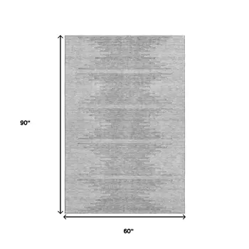 5' X 8' Gray And Ivory Abstract Washable Area Rug With UV Protection