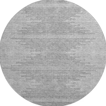 8' Gray And Ivory Abstract Washable Round Rug With UV Protection