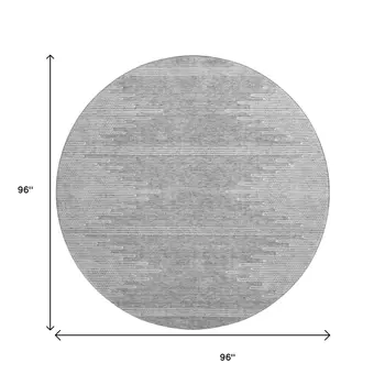8' Gray And Ivory Abstract Washable Round Rug With UV Protection