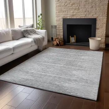 8' X 10' Gray And Ivory Abstract Washable Area Rug With UV Protection