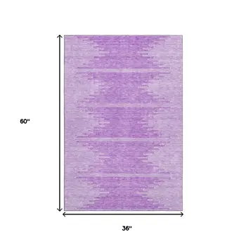 3' X 5' Lavender And Ivory Abstract Washable Area Rug With UV Protection