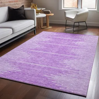 5' X 8' Lavender And Ivory Abstract Washable Area Rug With UV Protection