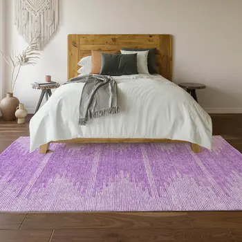 5' X 8' Lavender And Ivory Abstract Washable Area Rug With UV Protection