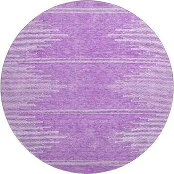 8' Lavender And Ivory Abstract Washable Round Rug With UV Protection