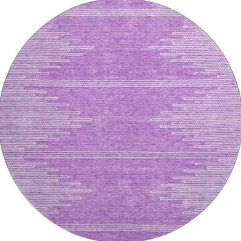 8' Lavender And Ivory Abstract Washable Round Rug With UV Protection