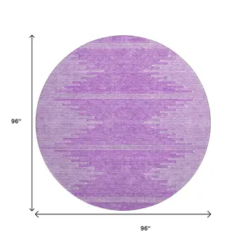 8' Lavender And Ivory Abstract Washable Round Rug With UV Protection