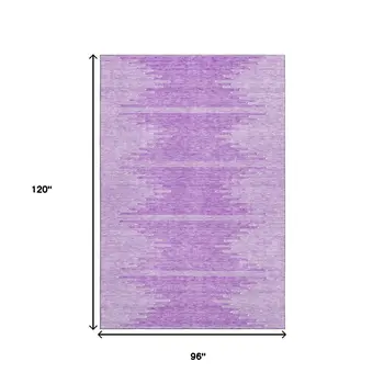 8' X 10' Lavender And Ivory Abstract Washable Area Rug With UV Protection