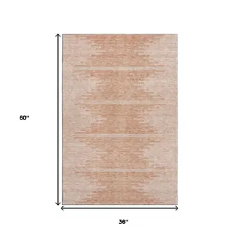3' X 5' Salmon And Ivory Abstract Washable Area Rug With UV Protection