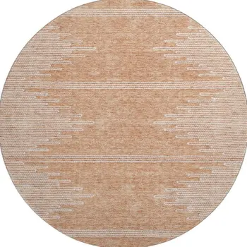 8' Salmon And Ivory Abstract Washable Round Rug With UV Protection
