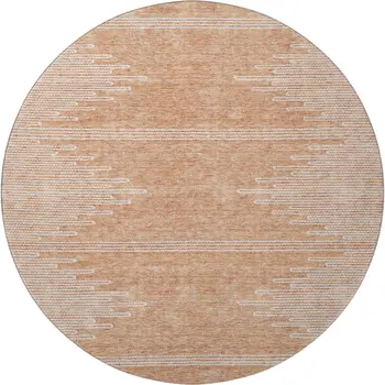 8' Salmon And Ivory Abstract Washable Round Rug With UV Protection