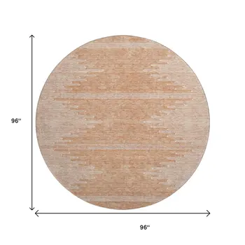 8' Salmon And Ivory Abstract Washable Round Rug With UV Protection