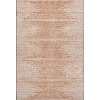 8' X 10' Salmon And Ivory Abstract Washable Area Rug With UV Protection