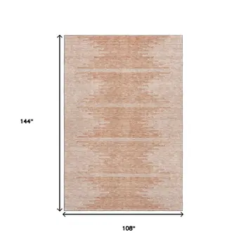 9' X 12' Salmon And Ivory Abstract Washable Area Rug With UV Protection