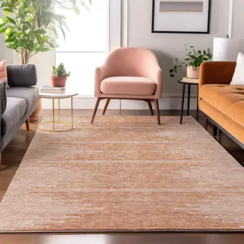 10' X 14' Salmon And Ivory Abstract Washable Area Rug With UV Protection