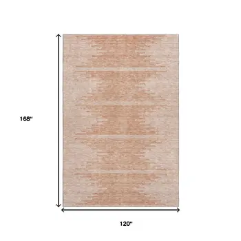 10' X 14' Salmon And Ivory Abstract Washable Area Rug With UV Protection