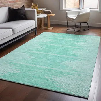 3' X 5' Teal And Ivory Abstract Washable Area Rug With UV Protection