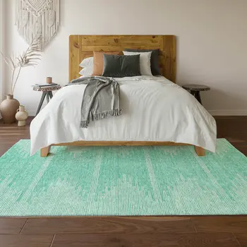 3' X 5' Teal And Ivory Abstract Washable Area Rug With UV Protection