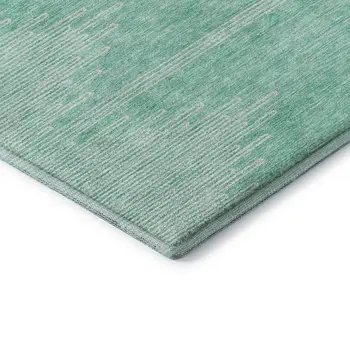 8' Teal And Ivory Abstract Washable Round Rug With UV Protection