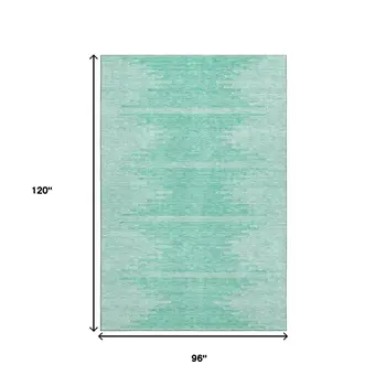 8' X 10' Teal And Ivory Abstract Washable Area Rug With UV Protection