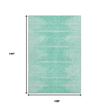9' X 12' Teal And Ivory Abstract Washable Area Rug With UV Protection