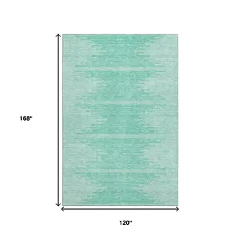 10' X 14' Teal And Ivory Abstract Washable Area Rug With UV Protection