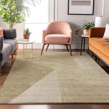 3' X 5' Beige And Ivory Geometric Washable Area Rug With UV Protection
