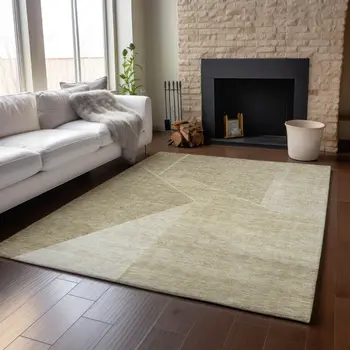 3' X 5' Beige And Ivory Geometric Washable Area Rug With UV Protection