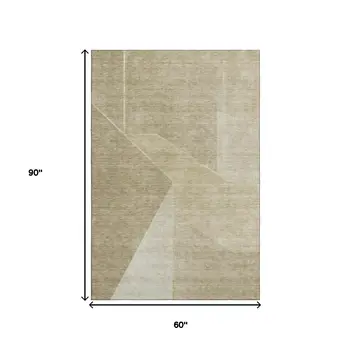 5' X 8' Beige And Ivory Geometric Washable Area Rug With UV Protection