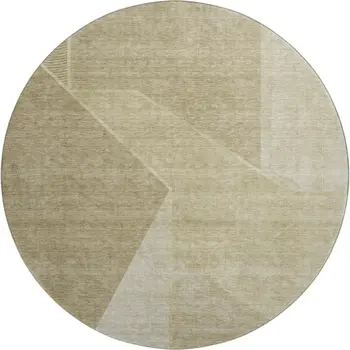 8' Beige And Ivory Geometric Washable Round Rug With UV Protection