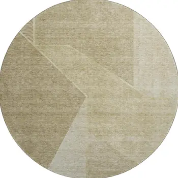 8' Beige And Ivory Geometric Washable Round Rug With UV Protection