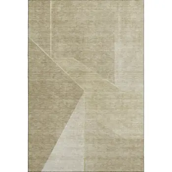 10' X 14' Beige And Ivory Geometric Washable Area Rug With UV Protection
