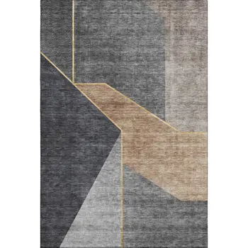 3' X 5' Charcoal Gold And Brown Geometric Washable Area Rug With UV Protection