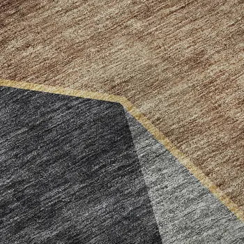 3' X 5' Charcoal Gold And Brown Geometric Washable Area Rug With UV Protection