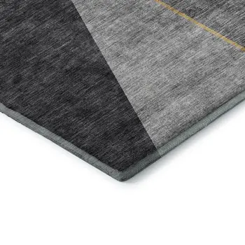 9' X 12' Charcoal Gold And Brown Geometric Washable Area Rug With UV Protection