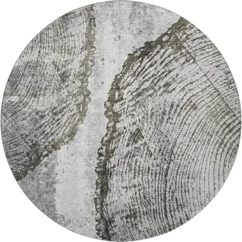 8' Gray And Ivory Woodland Lodge Washable Round Rug With UV Protection