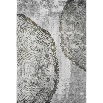 10' X 14' Gray And Ivory Woodland Lodge Washable Area Rug With UV Protection