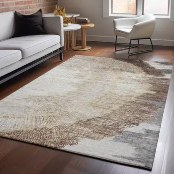 3' X 5' Brown Ivory And Gray Woodland Lodge Washable Area Rug With UV Protection