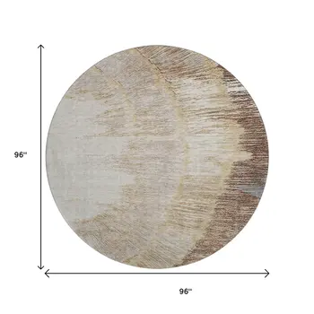 8' Brown Ivory And Gray Woodland Lodge Washable Round Rug With UV Protection