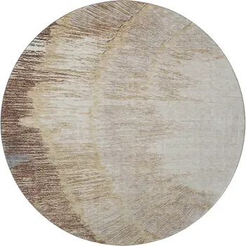 8' Brown Ivory And Gray Woodland Lodge Washable Round Rug With UV Protection